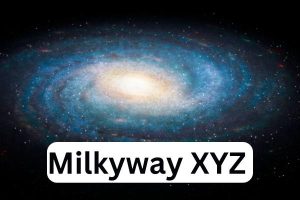 A bright spiral galaxy resembling the Milkyway XYZ, with a luminous core surrounded by swirling arms of stars, dust, and gas.