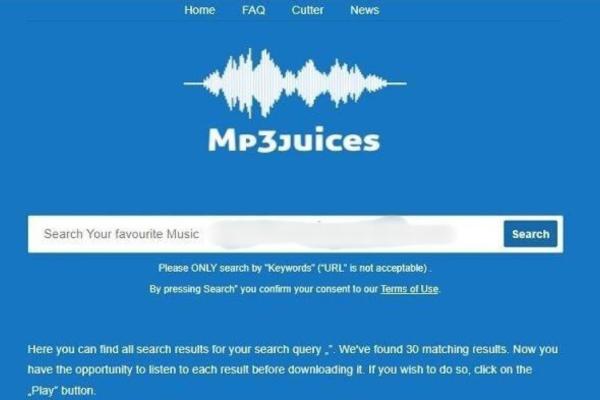 Screenshot of the MP3 Juice Music website showing a search bar and a list of song results.